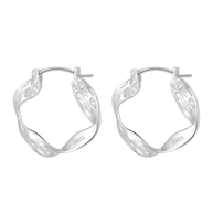 Pair of 925 silver irregular wavy hoops showcasing a textured geometric design.