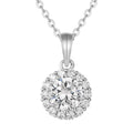 925 Silver Prismatic Round Zircon Necklace in 925 sterling silver displayed on a pure white background to show its brilliant prismatic stone.
