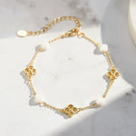 Load image into Gallery viewer, 14K Gold Four Leaf Clover Bracelet | Shell Pearls &amp; 925 Sterling Silver