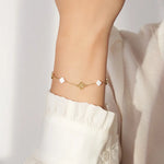 Load image into Gallery viewer, 14K Gold Four Leaf Clover Bracelet | Shell Pearls &amp; 925 Sterling Silver