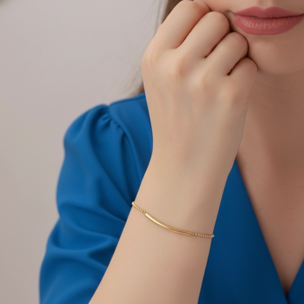 14K Gold Bead Bar Bracelet in 925 Silver