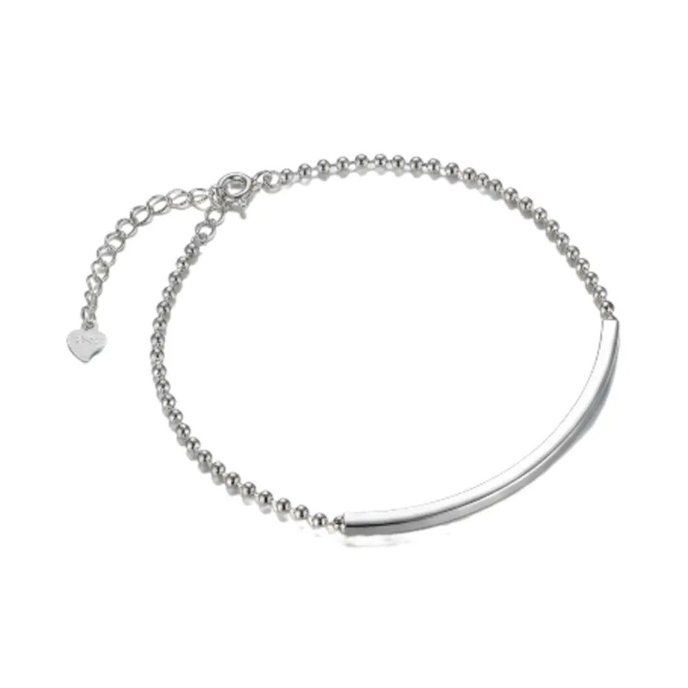 Fashion Beads Bar ID Bracelet | Custom Engravable 925 Sterling Silver