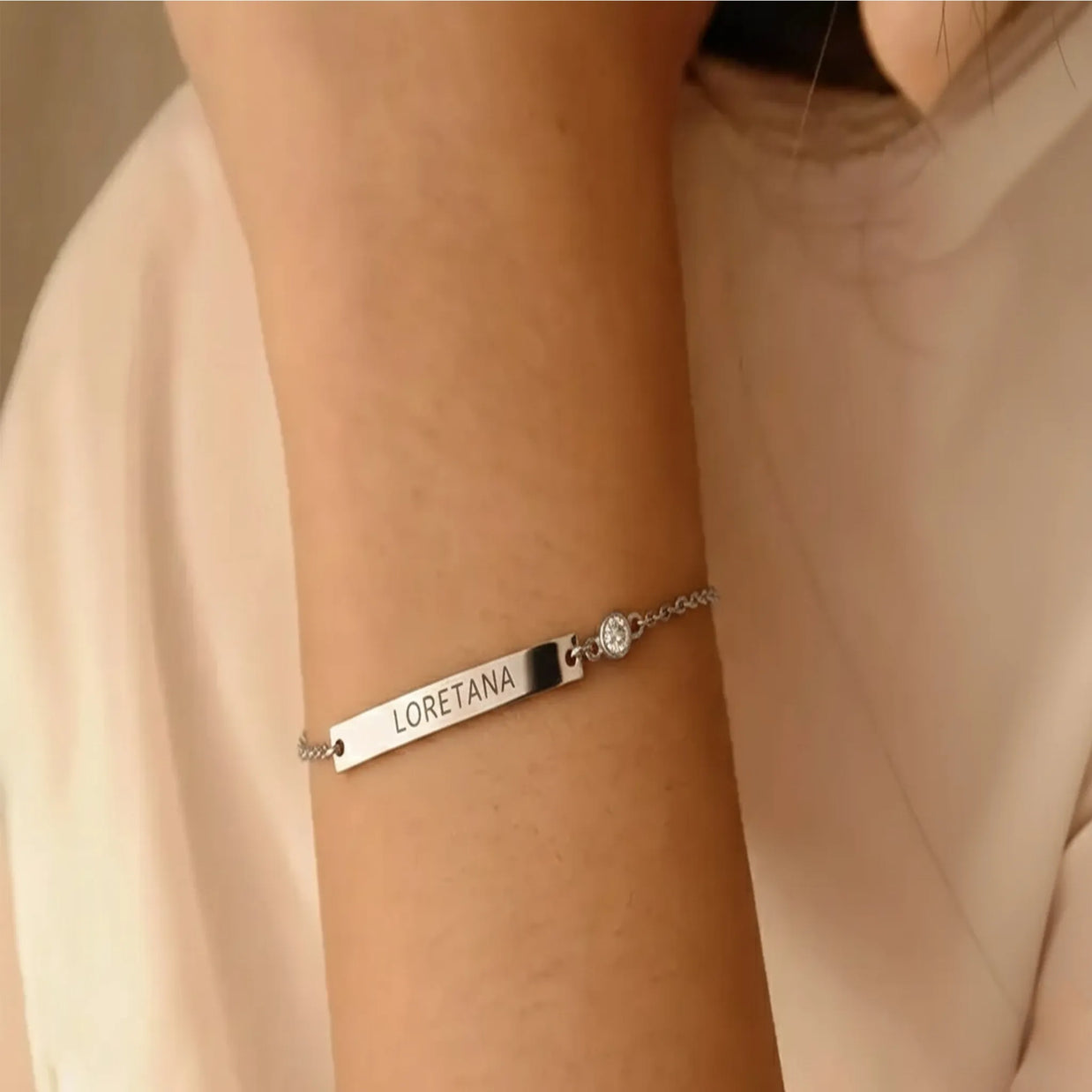 925 Silver Engraved Curved Bar Bracelet