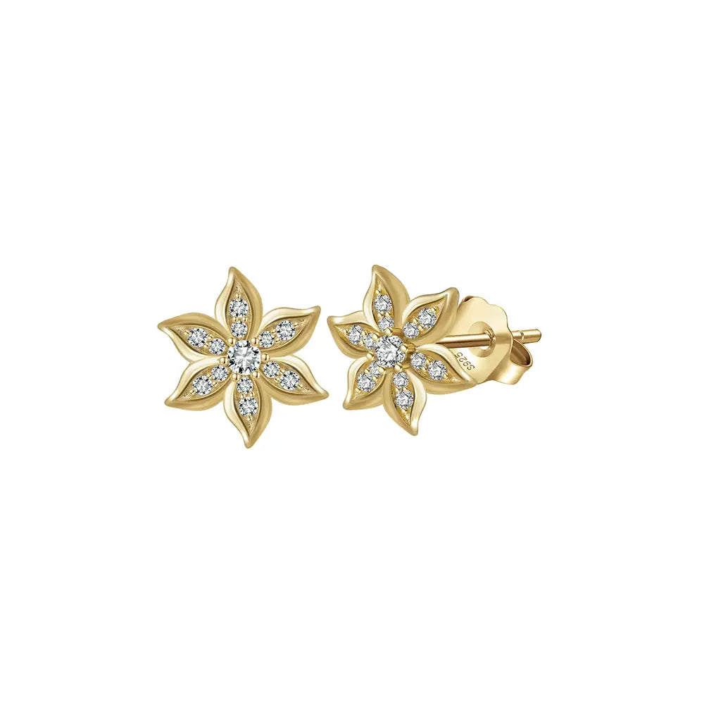Gold Over 925 Silver Marquise Flower Stud Earrings | Loretana