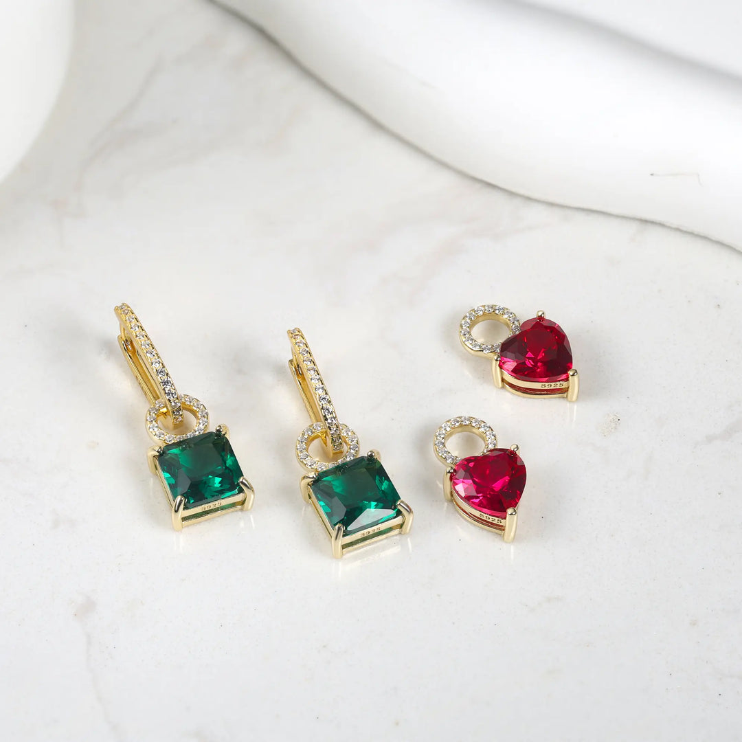 Dual Interchangeable Hoop Earrings Blue Zirconia Detachable Drop 925 Silver Gold Plated