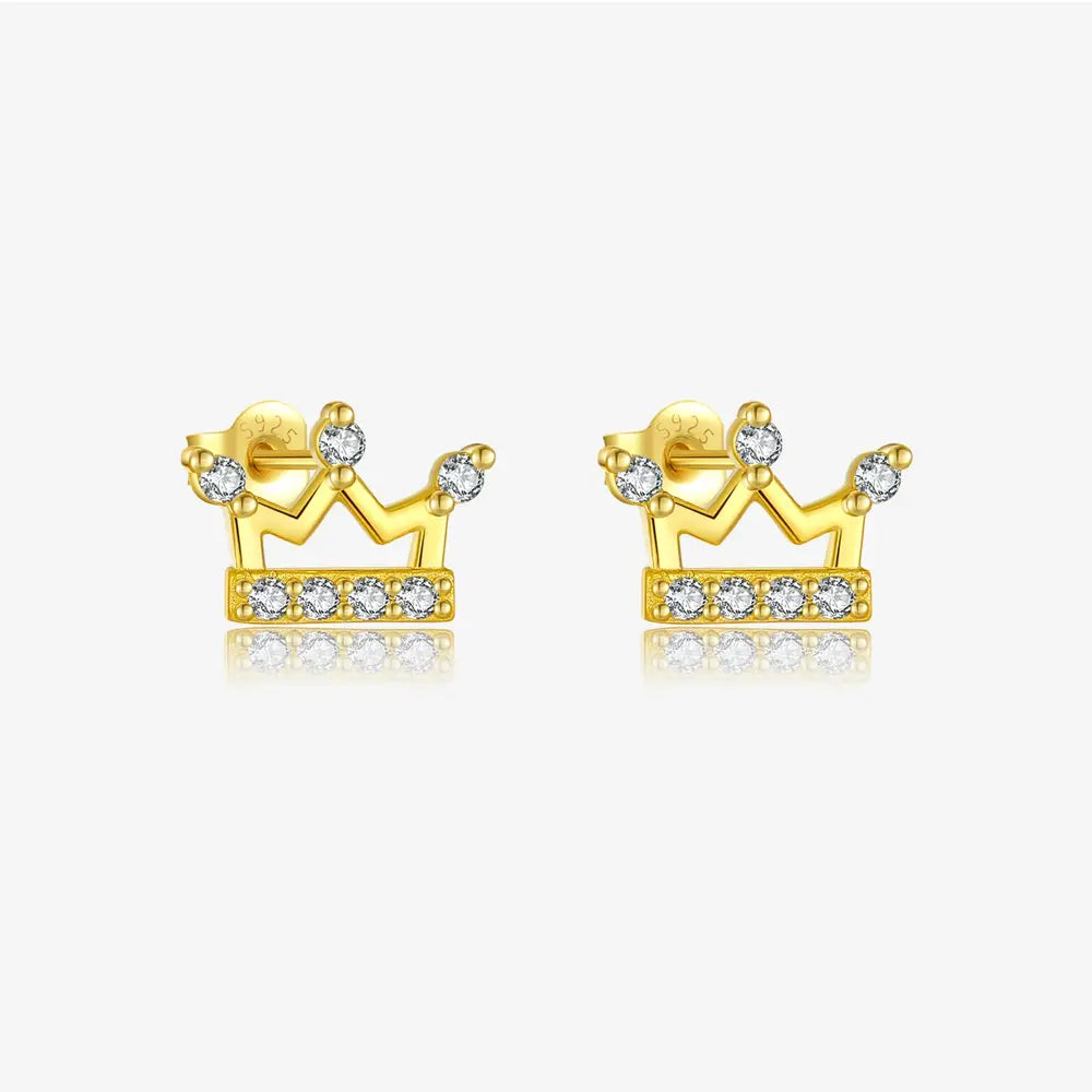 Tiny Crown Stud Earrings - 925 Sterling Silver Hypoallergenic | Loretana