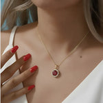 Load image into Gallery viewer, Luxury Red Ruby Zircon Pendant Necklace 925 Sterling Silver Gold Plated Round