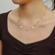 Four Leaf Clover Charm Necklace 925 Sterling Silver Shell Pearl Rhodium Plated