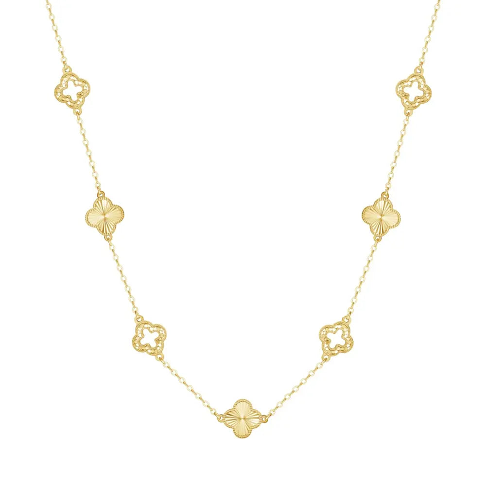 Lucky 6 Flower Four Leaf Clover Pendant Necklace 925 Sterling Silver Gold Plated