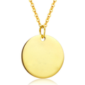Engraved Coin Necklace in 14K gold-plated 925 silver, the blank round disc face on, ready for laser engraving.