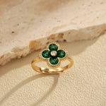 Load image into Gallery viewer, Green Four Leaf Clover Ring 925 Sterling Silver Gold Plated