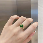 Load image into Gallery viewer, Green Four Leaf Clover Ring 925 Sterling Silver Gold Plated