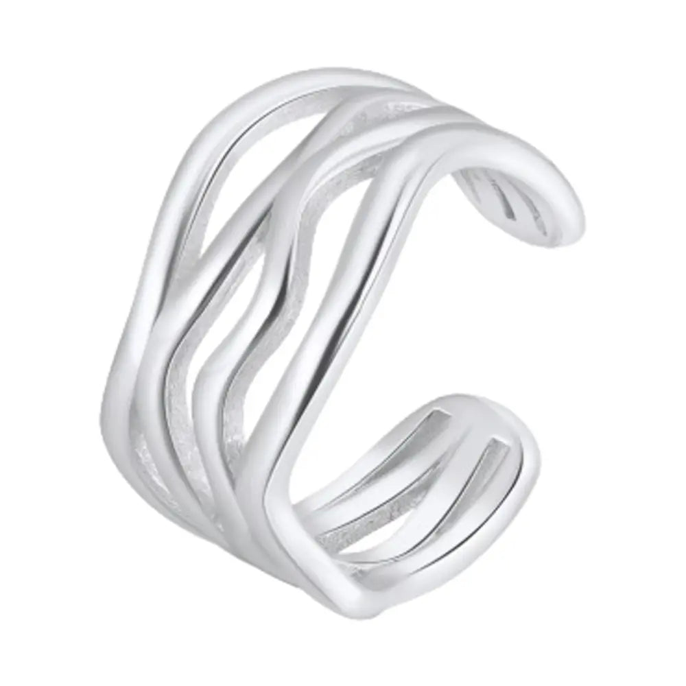 Gold Twisted Wave Adjustable Open Ring 925 Sterling Silver