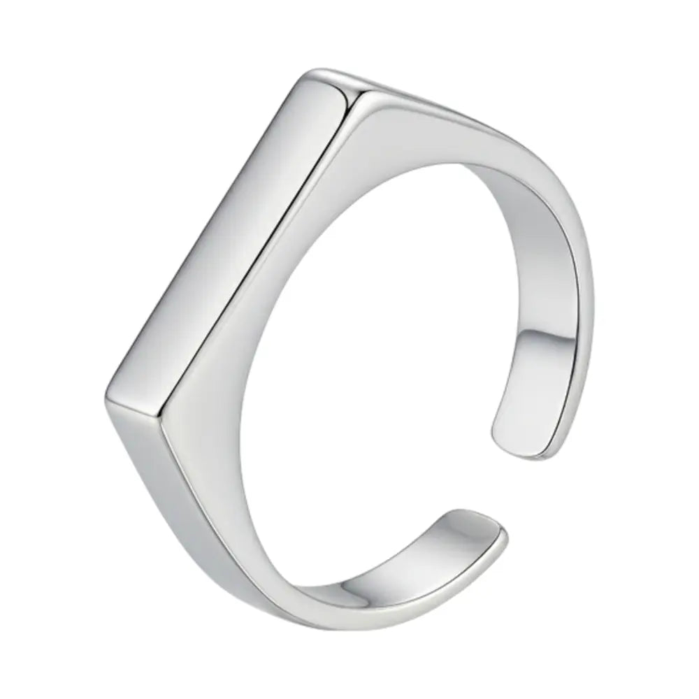 Geometric Rectangle Adjustable Engravable Ring 925 Sterling Silver