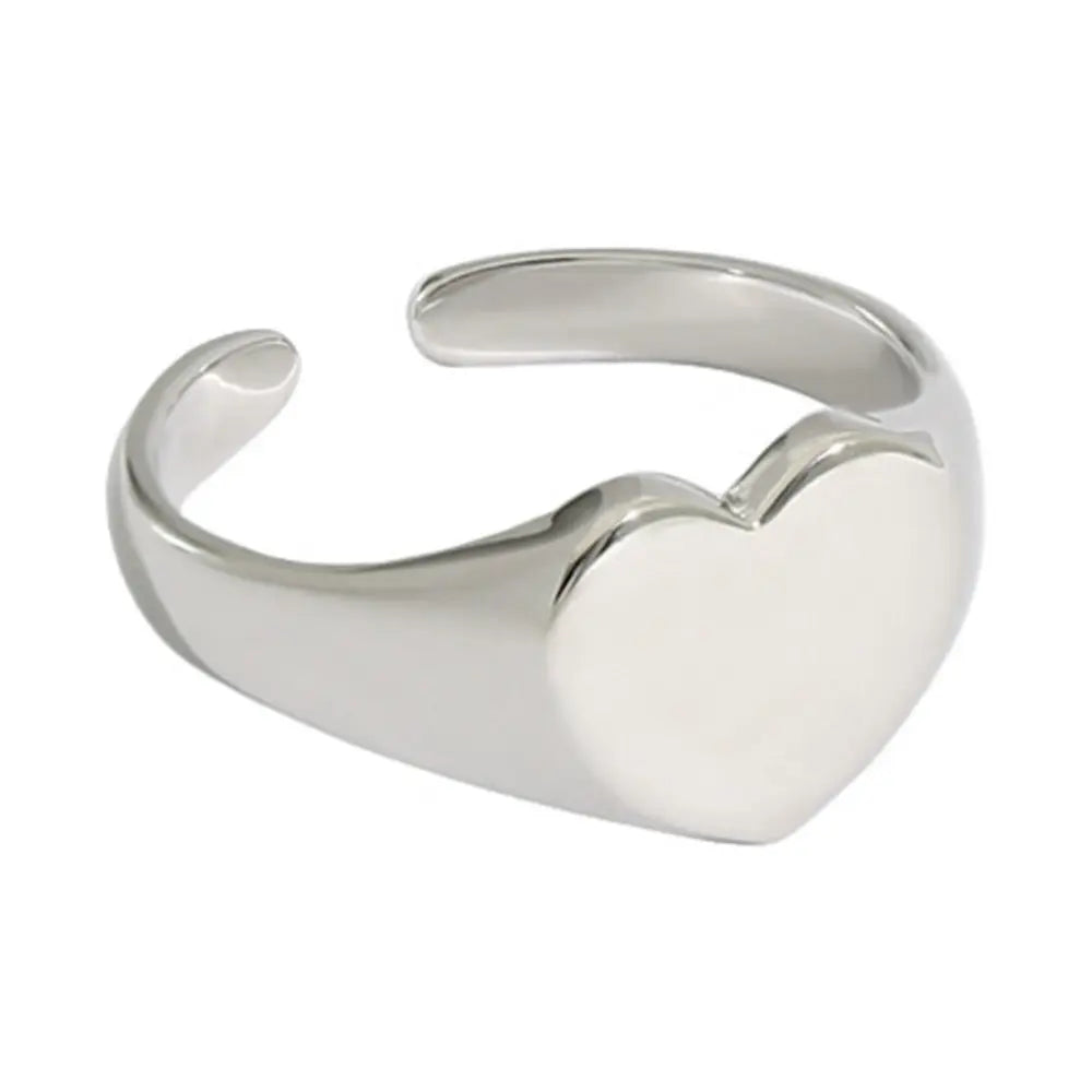 Smooth Heart Shape Open Adjustable Ring 925 Sterling Silver Engravable
