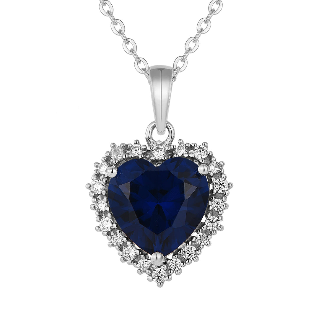 Loreta Blue Heart Rhodium Silver 9025 Necklace