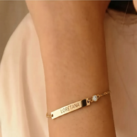 14K Gold Engraved Curved Bar Bracelet in 925 Silver