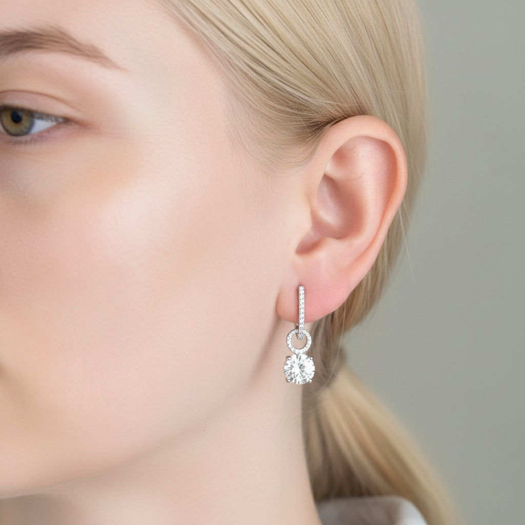 925 Silver Blue Halo Interchangeable Hoop Earrings