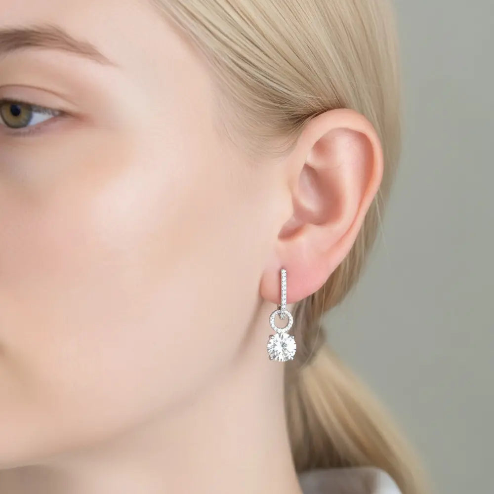 Minimal Interchangeable Hoop Earrings Blue Zirconia Detachable Drop 925 Silver