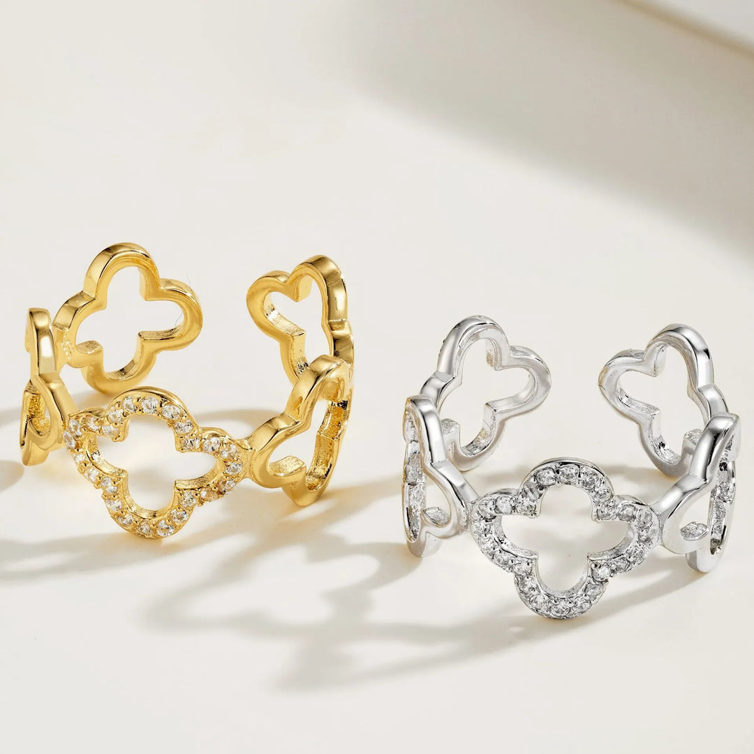 Bloom Four Leaf Clover Ring 925 Sterling Silver Moissanite 18k Gold Plated