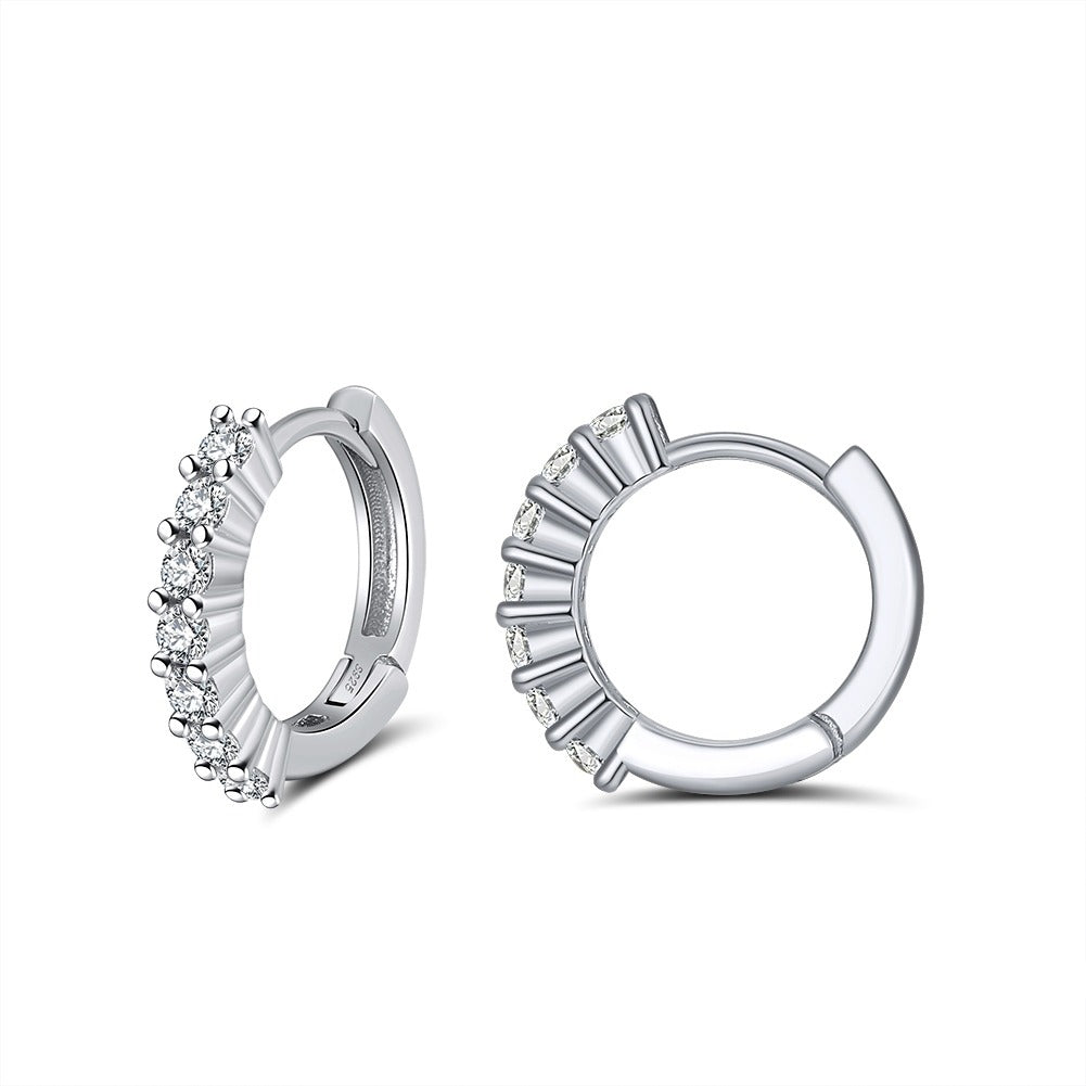 The 925 silver round CZ hoops shown on their own, without the drops, on white.
