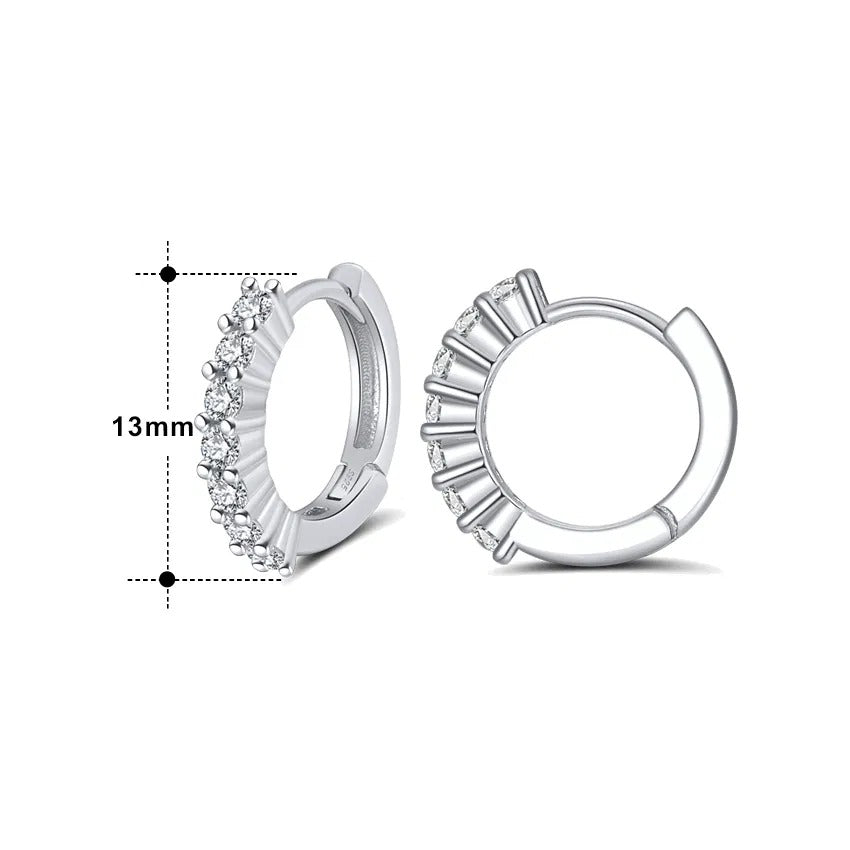 Round CZ hoop: the row of prong-set stones measures 13 mm; hoop 17 mm, 925 silver.