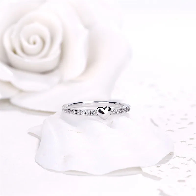 Shiny Cubic Zirconia Heart Ring 925 Sterling Silver Radiant Collection