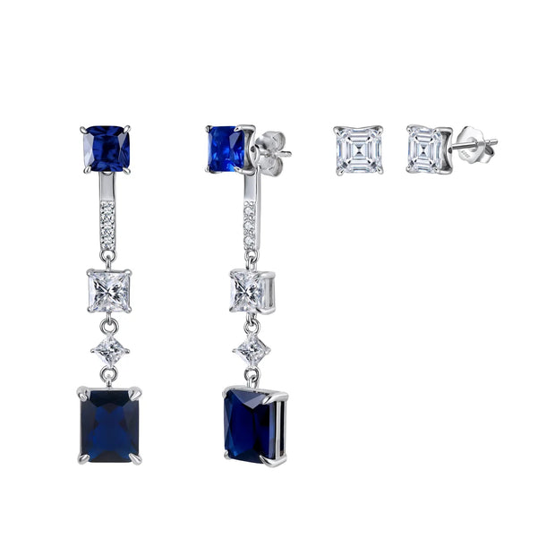 925 silver interchangeable drop earrings with blue and clear cubic zirconia, plus a pair of clear CZ studs