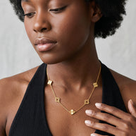 Model wearing the Clover Pendant Necklace in 14K gold-plated 925 sterling silver, second view