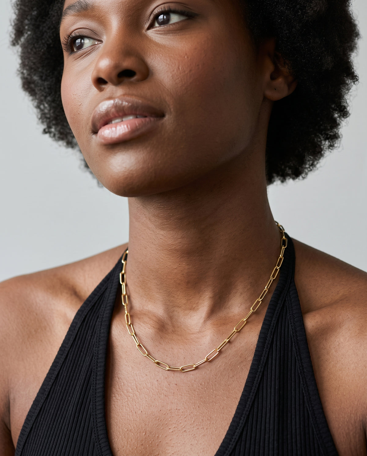 Model wearing the Paperclip Chain Necklace 50cm in 14K gold-plated 925 sterling silver, second view