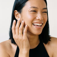 Model wearing the Engravable Stacking Ring 3mm in 14K gold-plated 925 sterling silver, second view