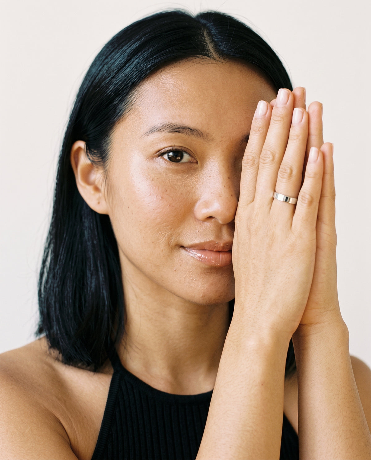 Model wearing the Engravable Stacking Ring 3mm in 925 sterling silver