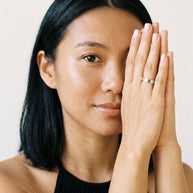 Model wearing the Engravable Stacking Ring 3mm in 925 sterling silver