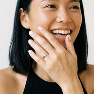 Model wearing the Engravable Stacking Ring 3mm in 925 sterling silver, second view