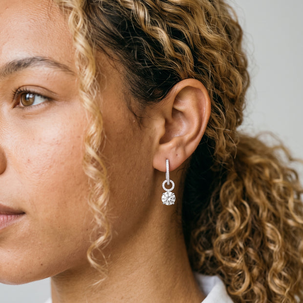 Model wearing the Interchangeable Hoops, Clear CZ in 925 sterling silver