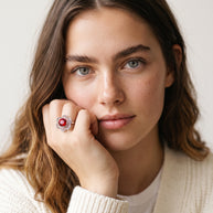 Model wearing the Interchangeable Stone Flower Ring, 4 Stones in 925 sterling silver