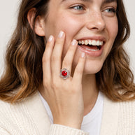 Model wearing the Interchangeable Stone Flower Ring, 4 Stones in 925 sterling silver, second view