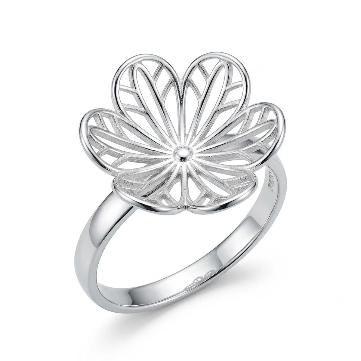 The 925 silver Stone Flower Ring with the stone unscrewed — the base that takes the stone-swap tops
