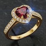 Load and play video in Gallery viewer, Red Ruby Heart Ring 925 Sterling Silver Gold Radiant Series