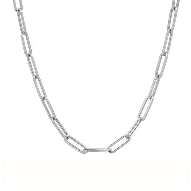 925 sterling silver paperclip chain necklace with a rhodium finish