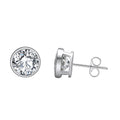 925 sterling silver round bezel-set solitaire CZ stud earrings, 8 mm, on a white background.