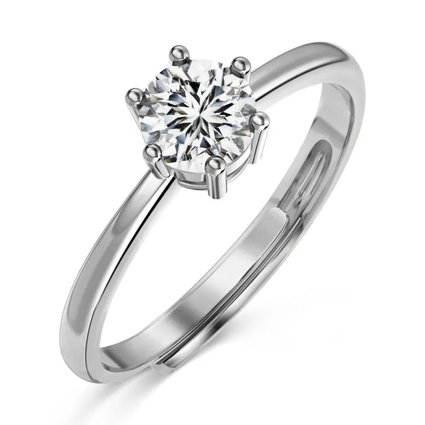 Close-up of the silver birthstone ring highlighting the open-back adjustable 925 sterling silver band.