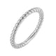 Front view of the rhodium-plated 925 sterling silver twisted rope band ring, 2mm stackable design on white background. Hallmarked Loretana piece, hand-finished in Kaunas.