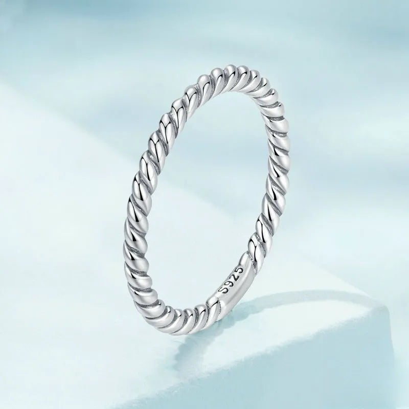 Twisted Rope Ring 925 Silver Rhodium-Plated