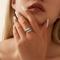 Close-up of the silver snake motif ring highlighting the detailed 925 sterling silver scales and finish.